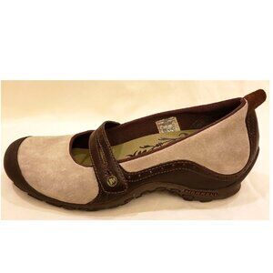 Merrell Comfort Wedge Shoes Sz-9.5 Dark Taupe/Brown Trim Leather/Suede